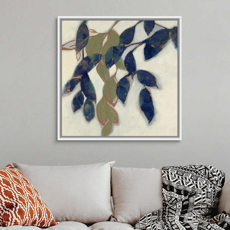 «Entwined Leaves I», art mural sur toile, Toile avec cadre blanc, H 38 po x l 38 po