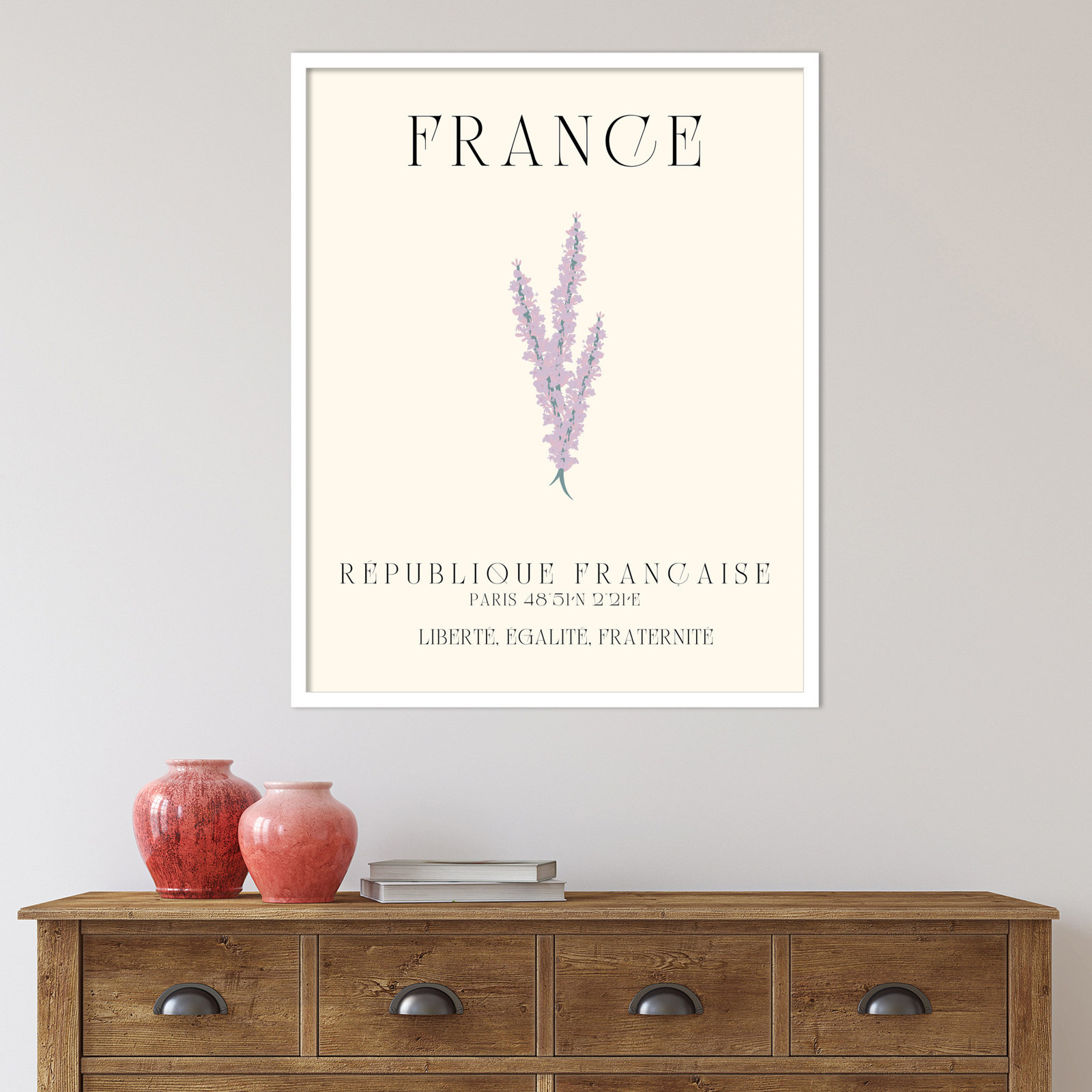 France Travel Poster French Lavender by Chayan Lewis, White Framed, 17" W x 21" H x 1" D