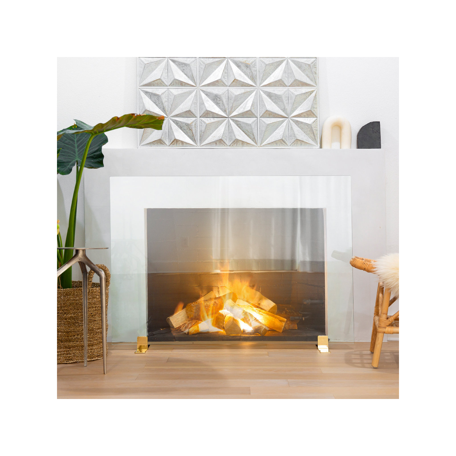 Thorne Cabinet Glass Fireplace Screen, 33" H x 46" W x 6" D