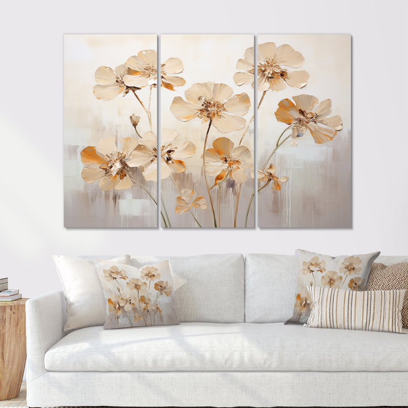 Minimalism Geraniums Efflorescence - Geraniums Canvas Wall Art Set, 28" H x 36" W x 1" D