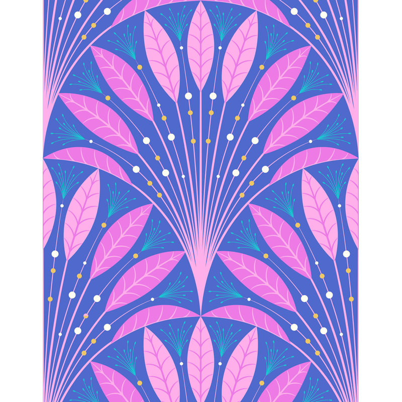 7m x 75cm Matte Art Deco Leaf Fan Wallpaper Roll, Pink