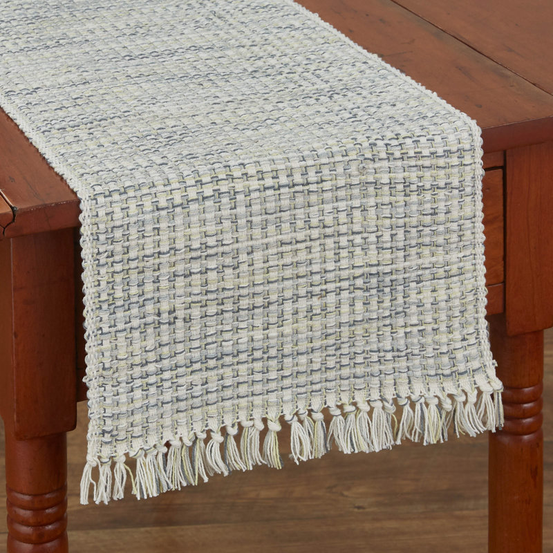 Chemin de table Sheniah, 54 po x 13 po, Blanc cassé/bleu