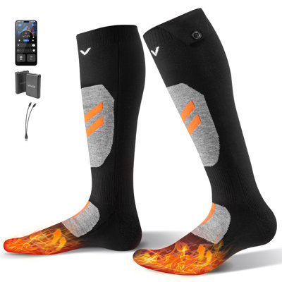 Chaussettes chauffantes, très grande taille, chaussettes chauffantes rechargeables à batterie 5000 mAh avec 4 niveaux de chauffage, chaussette chauffante électrique avec contrôle APP pour hommes femmes, chauffe-pieds pour la chasse
