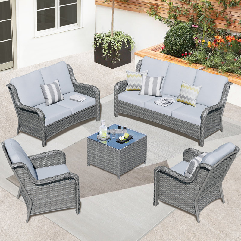 Ensemble de conversation pour 7 personnes avec coussins, gris, gris