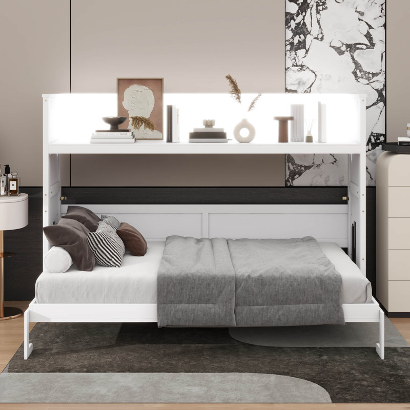Lit escamotable simple TG avec bureau intégré, éclairage à DEL et ports USB