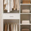 Système de placard autoportant, garde-robe autonome avec 6 tablettes ouvertes, hauteur de 74,8 po avec 1 tiroir en bois, penderie en bois avec 2 tringles de suspension, blanc