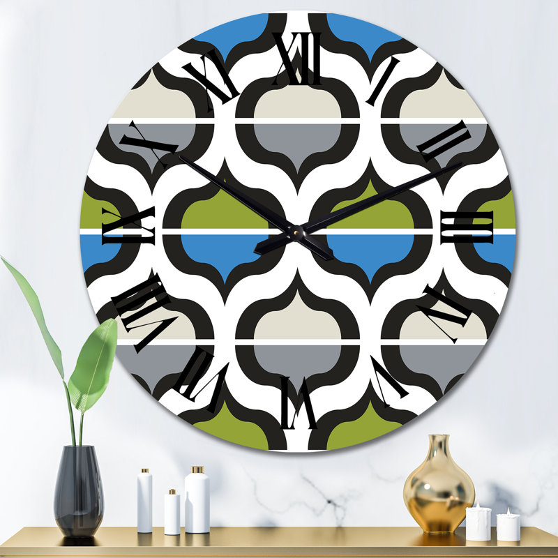 Horloge murale à motif géométrique rétro vert et bleu, Moyen