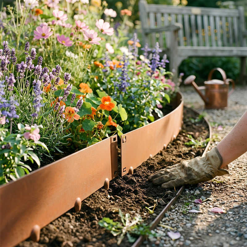 Harbour Housewares 5pc Steel Lawn Edging Set - 5m x 16cm - Rust