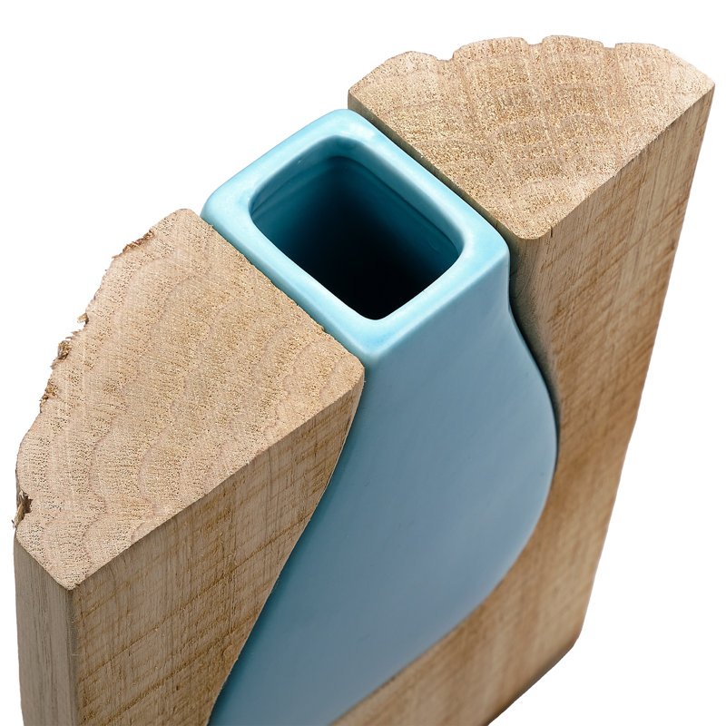 Vase en verre et bois - Vase à fleurs rustique, Bleu