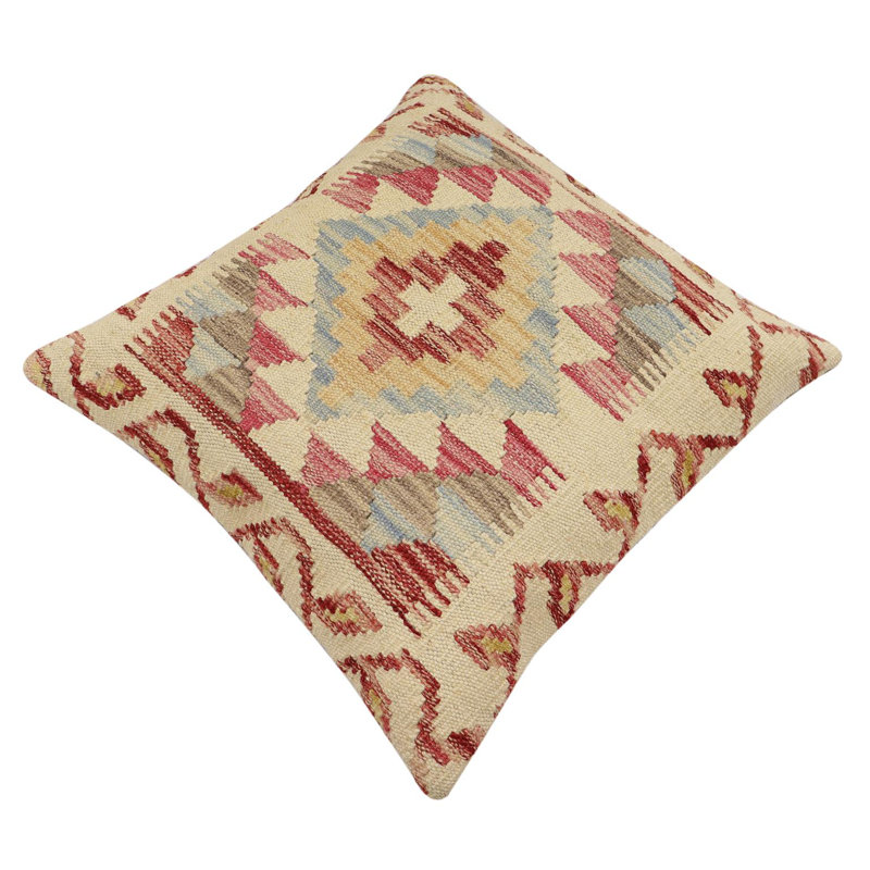 Oreiller rustique en kilim tissé à la main Caballer - 17 po x 18 po Rustic, H 18 po x l 19 po, Beige/rouge/brun