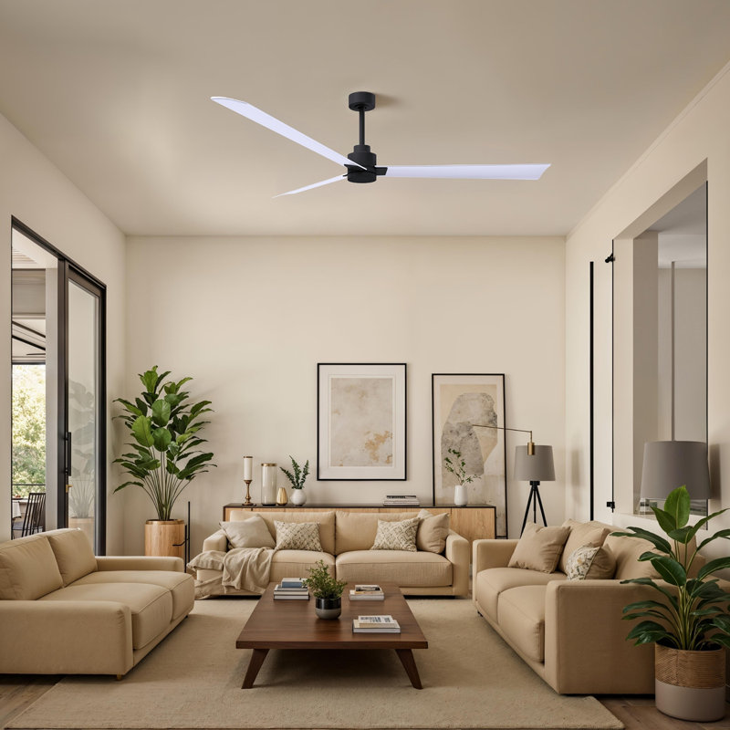 Alessandra Outdoor Downrod Ceiling Fan, Matte White, Matte Black