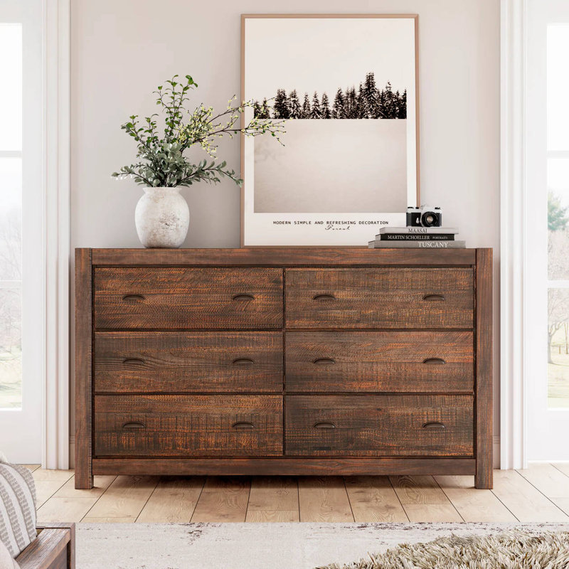 Montauk Solid Wood 59.5'' W 6 - Drawer Dresser, Rustic Walnut