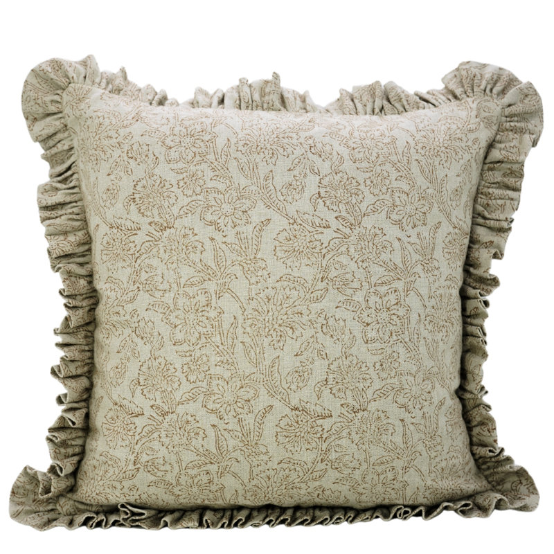 Taie d'oreiller à motif floral en lin Fab Divine Boho, jeté floral, printemps automne, H 14 po x l 14 po, Carré