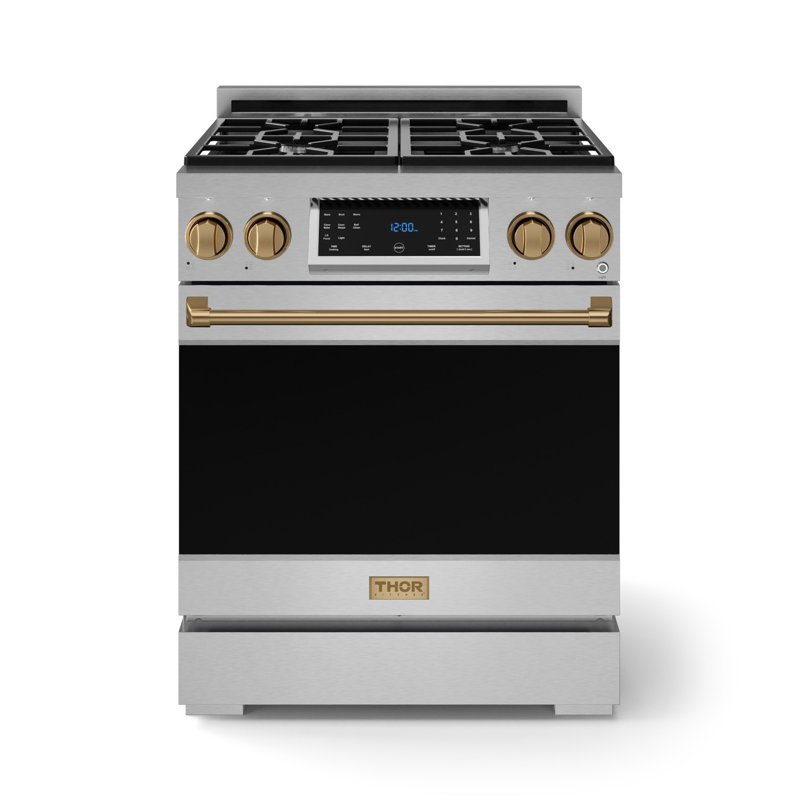 Cuisinière à gaz professionnelle 30 pouces avec panneau inclinable Gordon Ramsay de THOR Kitchen en acier inoxydable / bronze