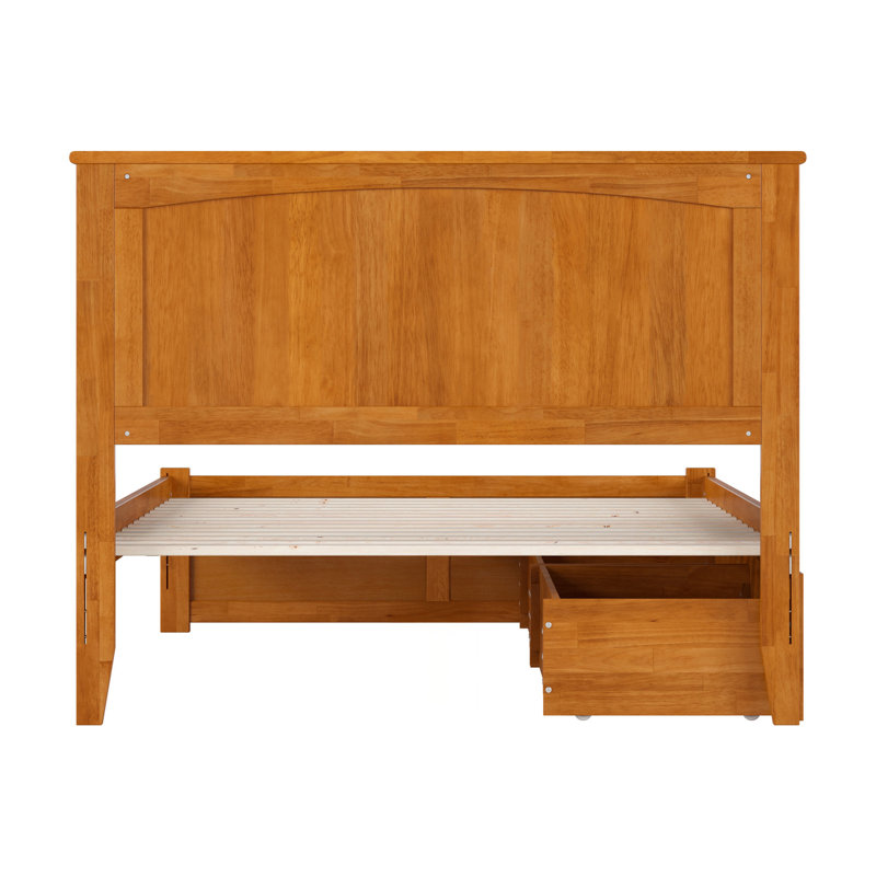 Lit plateforme en bois massif avec pied de lit et tiroirs de rangement Nantucket, Caramel clair, Double