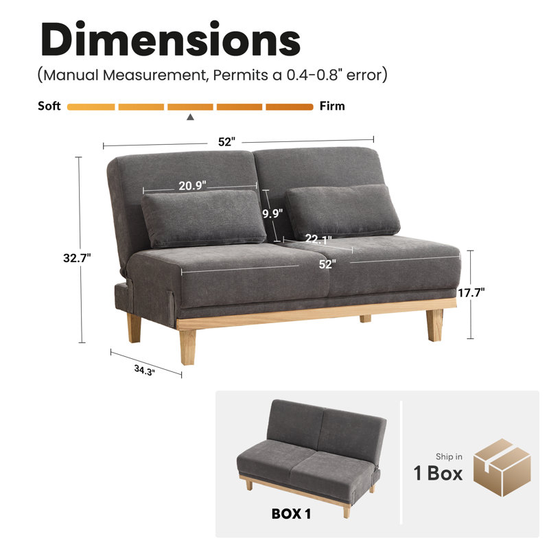Module de futon rembourré 51,5 po, Chenille grise foncée