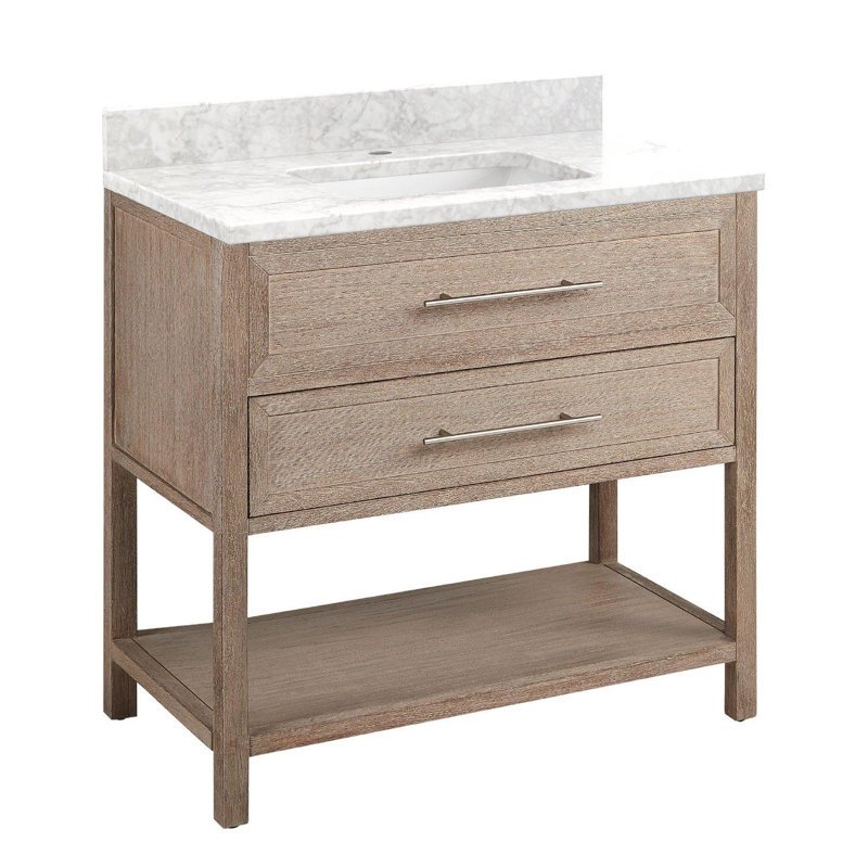 36" Robertson Single Bathroom Vanity Set with Rectangle Undermount Sink, Carrara Marble, Single-Hole Centered, Brushed White