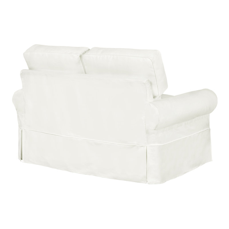 Porter 62'' Slipcovered Loveseat, Drusky Moonglow Sustain® Basketweave