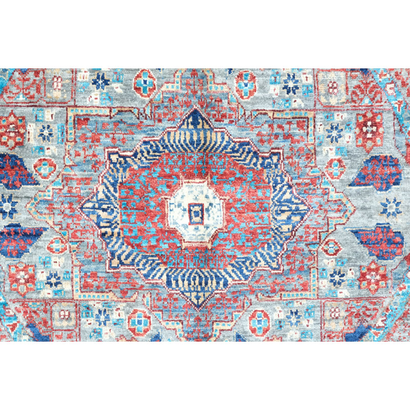 High-Quality Hand-Knotted Red And Navy Area Rug