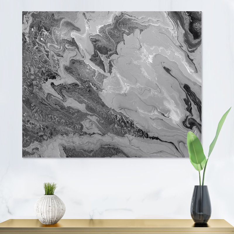 Gris ondulé liquide - peinture sur toile, H 34 po x l 44 po x P 1,5 po, Toile tendue