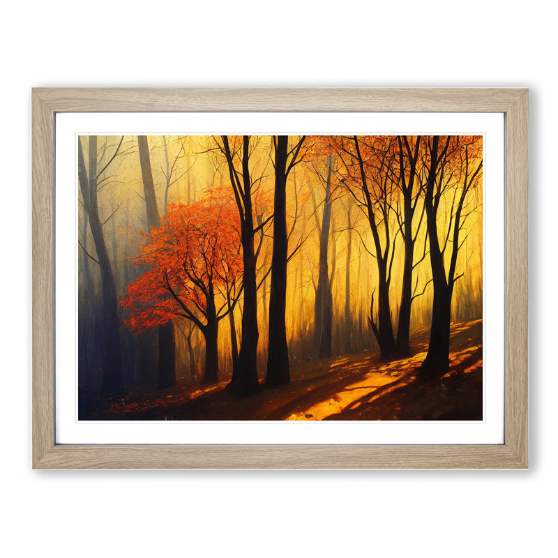 Fine Autumn Forest - Single Picture Frame Print, 25cm H x 34cm W x 2cm D, Oak