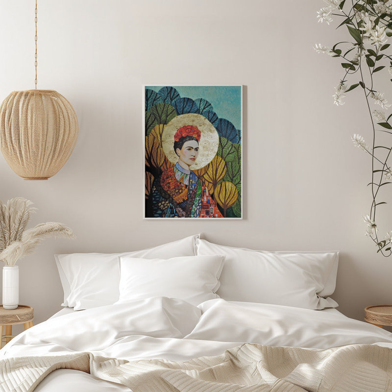 Art mural Frida aime Klimt dans un cadre flottant, Cadre noir, H 48,5 po x l 38 po x P 2 po