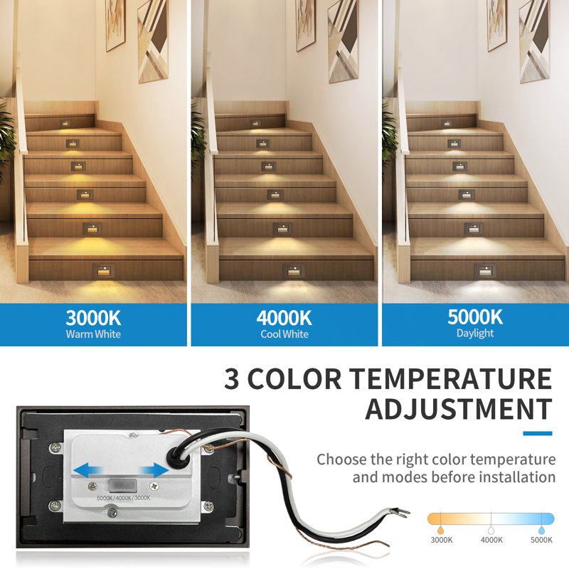 4PK 3CCT Motion Sensor LED Step Light |  Indoor/Outdoor Stair Lighting | 90 CRI, Auto Off for Steps, Attics & Decks | Energy Efficient, Easy Install