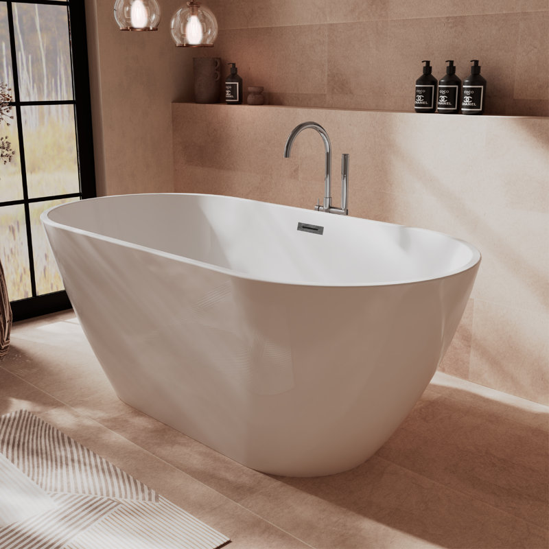 Baignoire de trempage autoportante en acrylique avec drain 2 po Flora-T 67 po. X 29 1/2 po. Blanc brillant