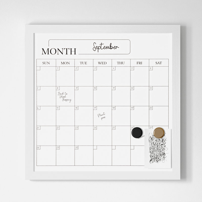 White Woodgrain Magnetic Monthly Dry Erase Calendar with Marker and Magnets
