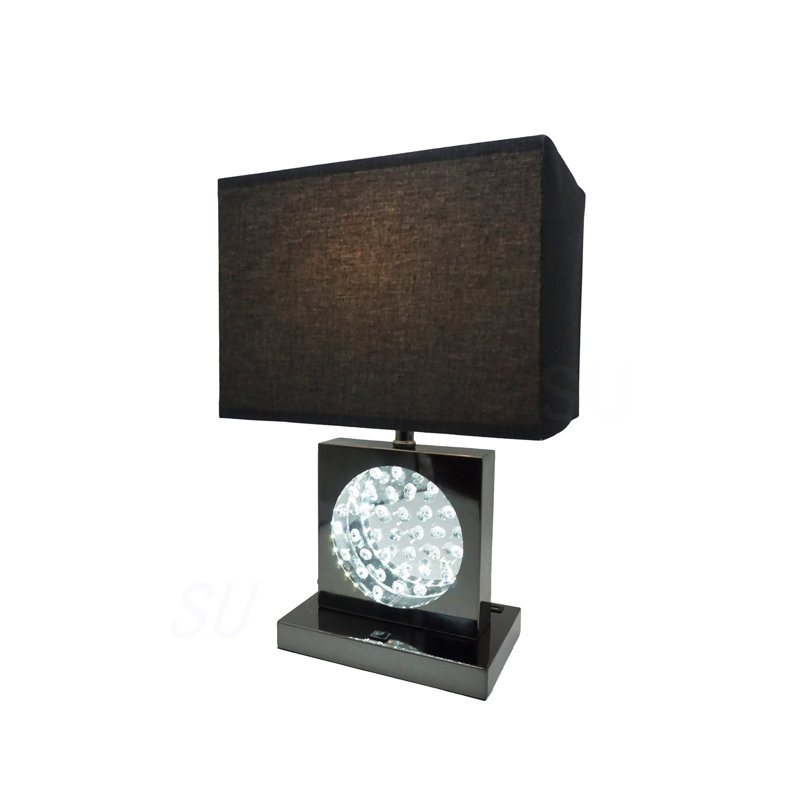 Lampe de table d'appoint en cristal 1pc, Noir / nickel, Noir
