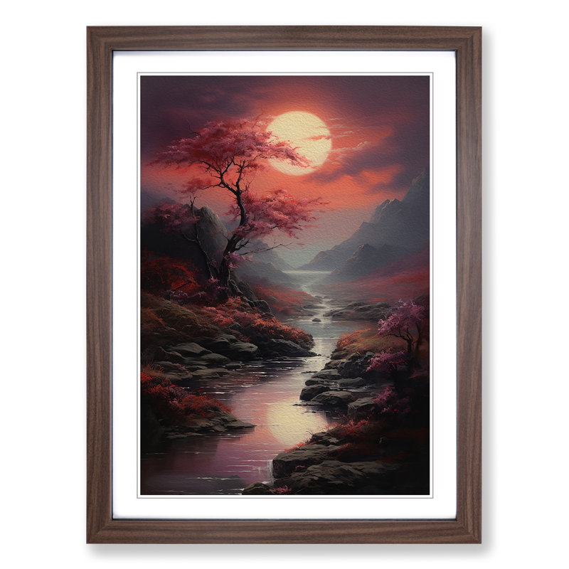 Landscape Romanticism - Single Picture Frame Print on Wood, 46cm H x 34cm W x 2cm D, Walnut 