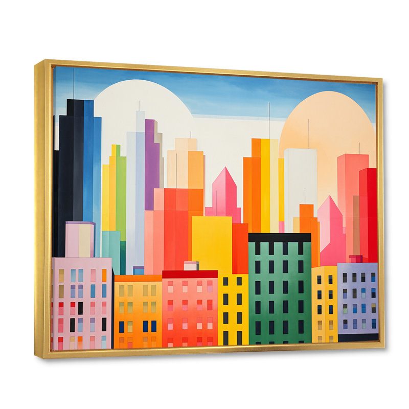 Minimal New York Cubism I, Cadre flottant doré, H 16 po x l 32 po