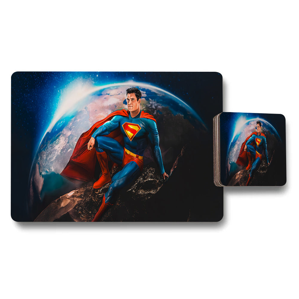 Superman Themed Placemat and Coaster Set With Space Background