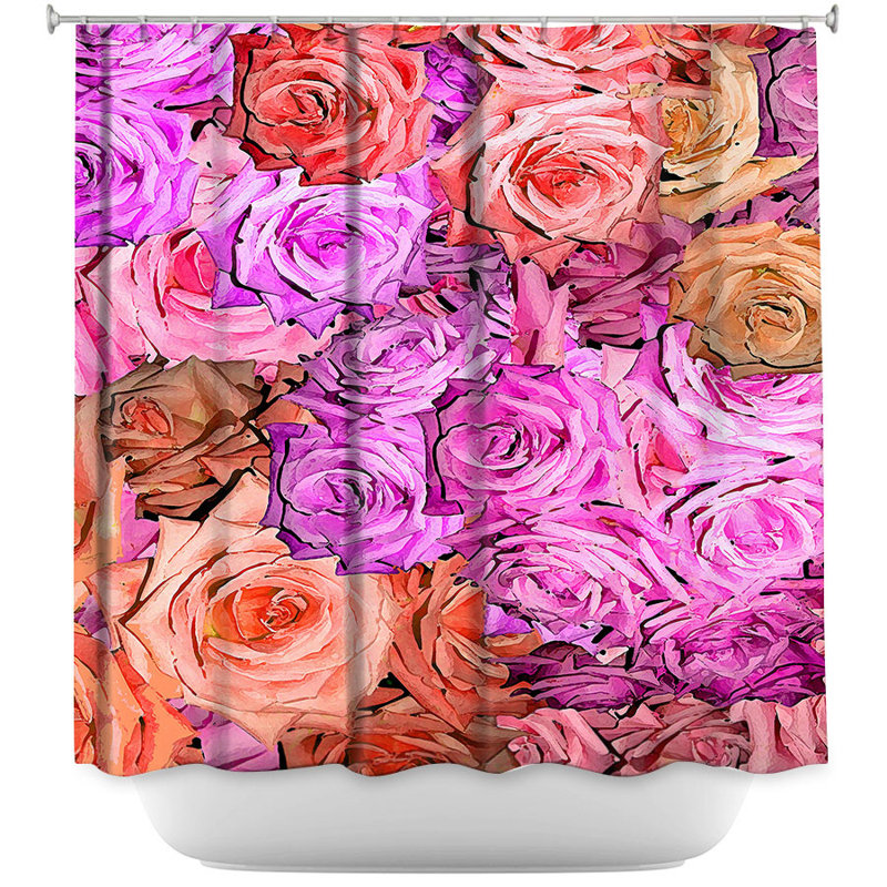 Rideau de douche simple roses lavande, Rose / Brun