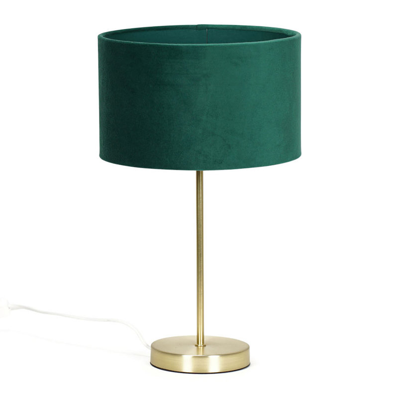 Dadiva Brushed Chrome Stem Table Lamp with Grey Velvet Reni Shade, Forest Green, Yes, Gold
