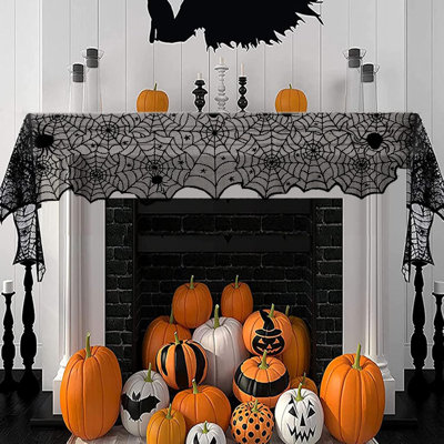 Halloween Table Runner - Black Lace Spider Web Table Runners for Halloween Decor,Vivid Polyester Spider Web Table Runner for Halloween Decoration，18 x 72 Inch