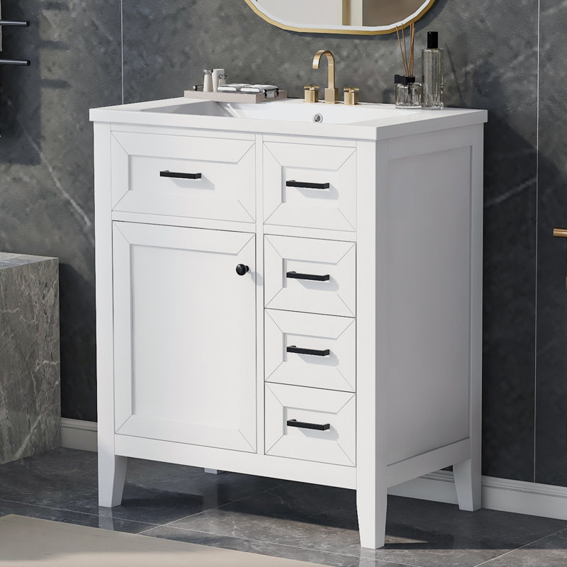 Meuble-lavabo simple avec plateau 30 po Sollie, Blanc