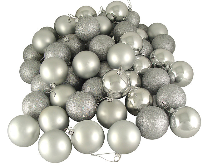 24 boules de Noël incassables à 4 finitions 24 po 2,5 po (60 mm), Splendeur d'argent
