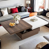 Sarisha Modern Square Coffee Table with Rotatable Top, Two Colors Matching and 1 Hidden Storage Space