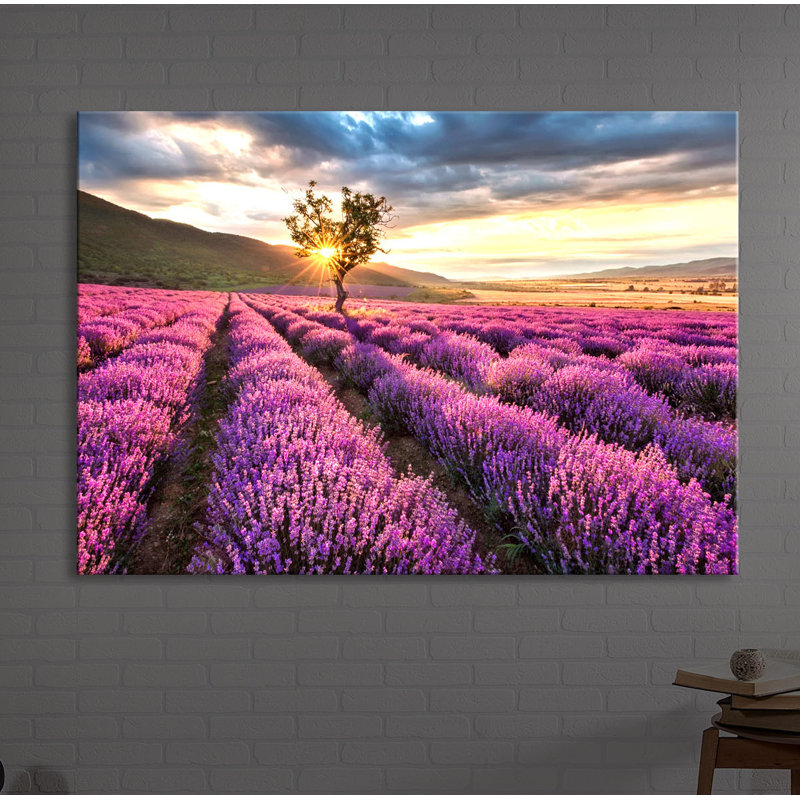 Fantastic Lavender Provence With Lonely Tree by No - Wrapped Canvas Print, Without lighting, 60cm H x 80cm W x 4.5cm D