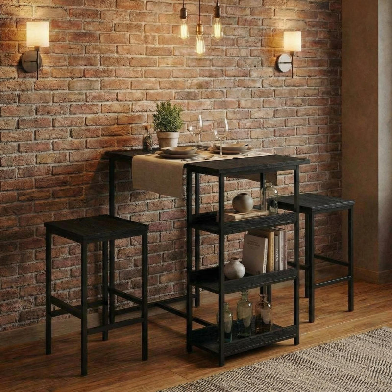 Bar Table and Chairs Set, Rectangular Pub Table with 2 Stools for Small Spaces, High-Top Table, 3-Piece Breakfast Stool Set, Sturdy Metal Frame, Easy to Assemble