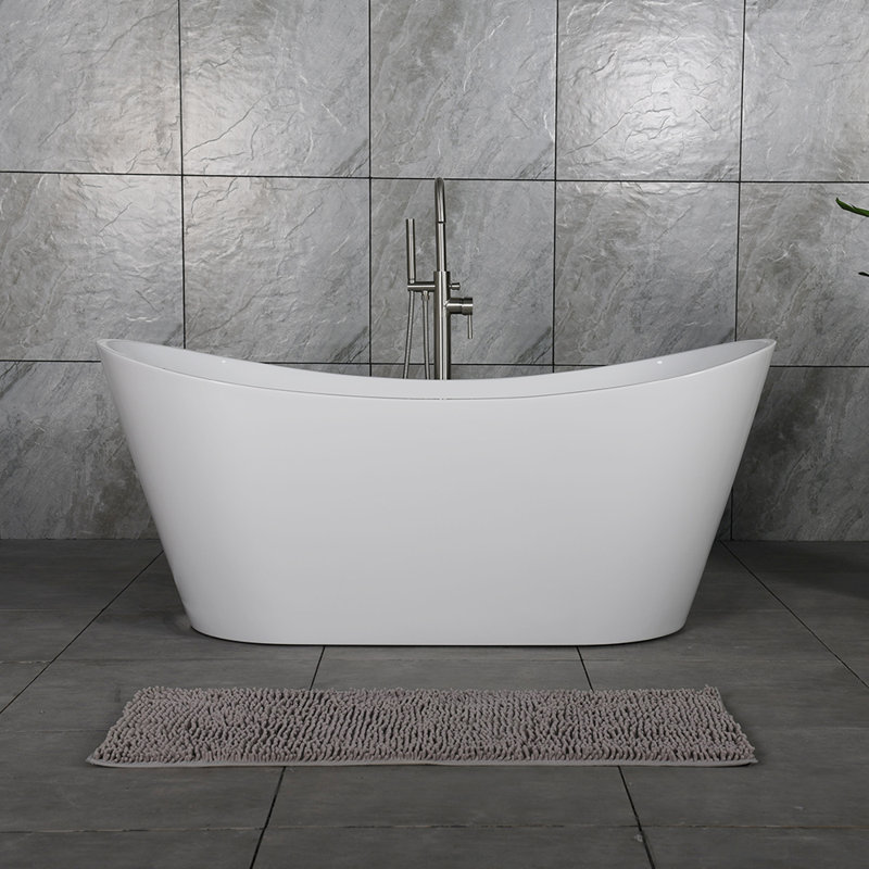 67'' x 32'' Freestanding Soaking Acrylic Bathtub, Brushed Nickel, White