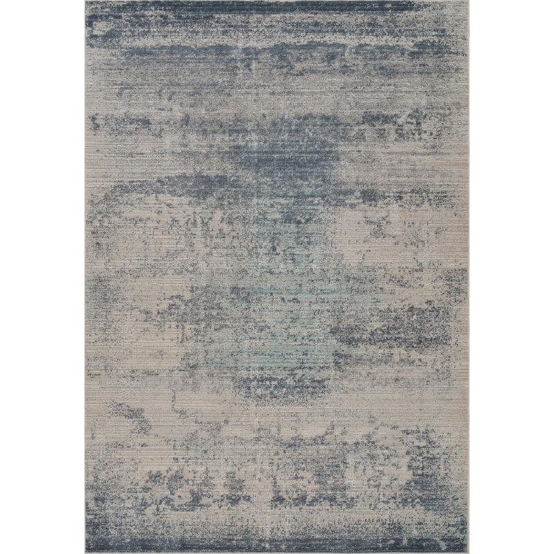 Washable Living Room Mist Abstract Area Rug – Soft Polypropylene Weaving, Low Pile, Non Slip Cotton Backing for Elegant Indoor Spaces, Navy