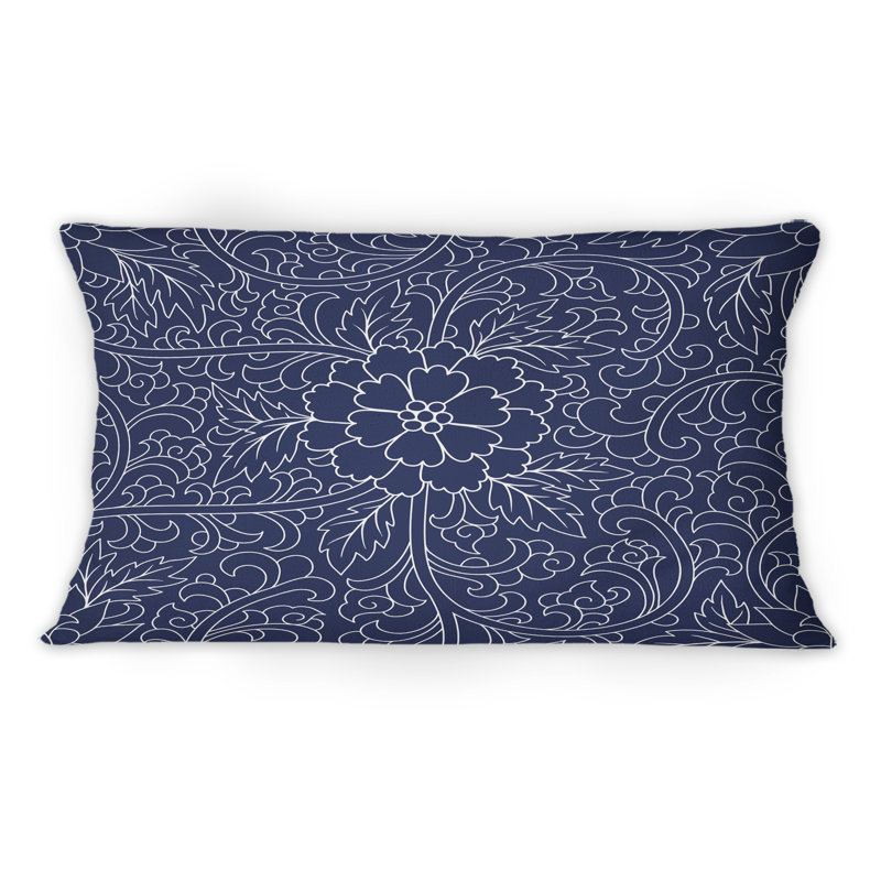 Coussin décoratif bleu foncé à motif chinois foncé