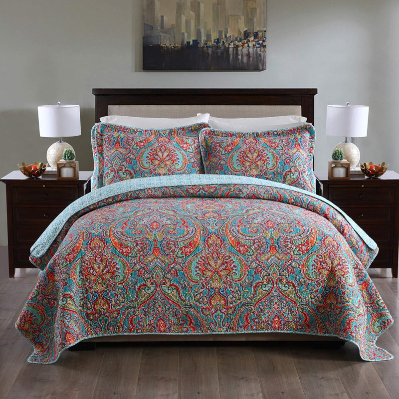 Ensemble de literie 3 pièces HoneiLife Queen Size en coton, courtepointe bohème classique cousue à la main avec taies d'oreiller assorties