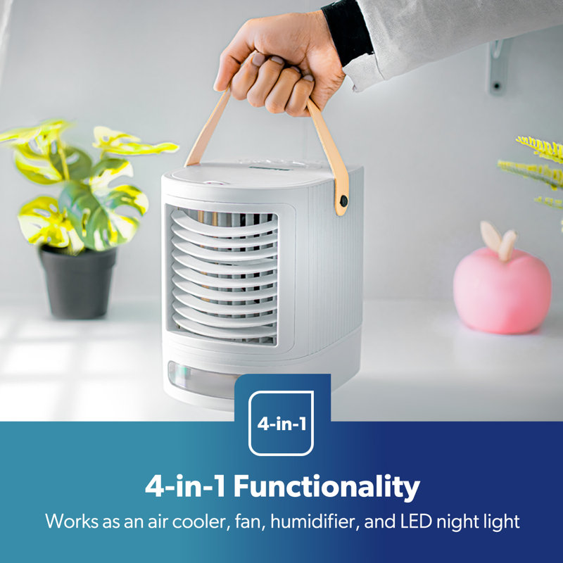 GEEPAS Portable Air Cooler - 4 in 1 Personal Mobile Mini Air Conditioner/Fan/Humidifier with Multicolour LED Lights - 3 Speed Air Cooling Fan with USB - Desktop Cooling Fan for Home Office Dorm