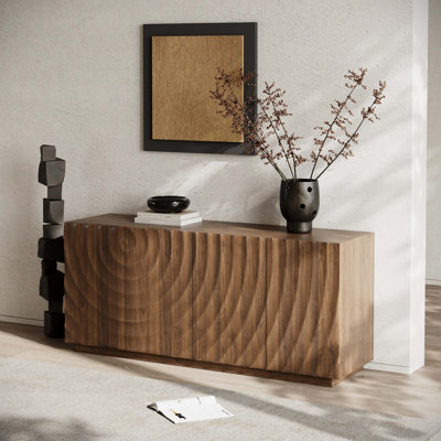 Buffet avec rangement, buffet de rangement moderne à 4 portes, armoire de plancher luxueuse avec anti-déversement autoportant pour la cuisine, le salon, buffet rectangulaire de 59 po de largeur