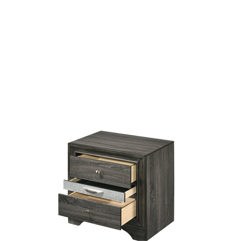 Élégante table de chevet grise avec compartiments de rangement polyvalents, surface texturée et rangement pratique pour la chambre à coucher