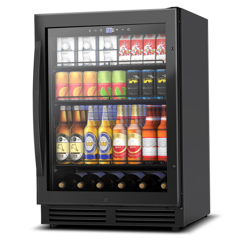 24 Inch Beverage Refrigerator, 190 Can Built-In and Freestanding Cooler with Glass Door, LED Light, Safety Lock for Beer, Wine, Soda, Drinks, Classic Series – Available in Three Colors: Silver, Black, and White