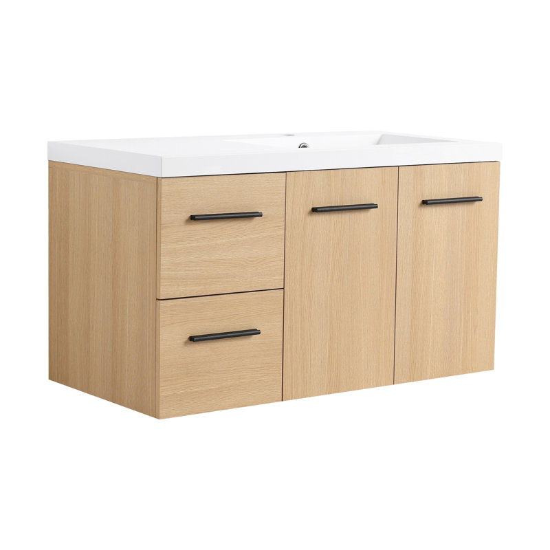 Freestanding Standard Single Vanity Bathroom Vanity With Ceramic Top, Right